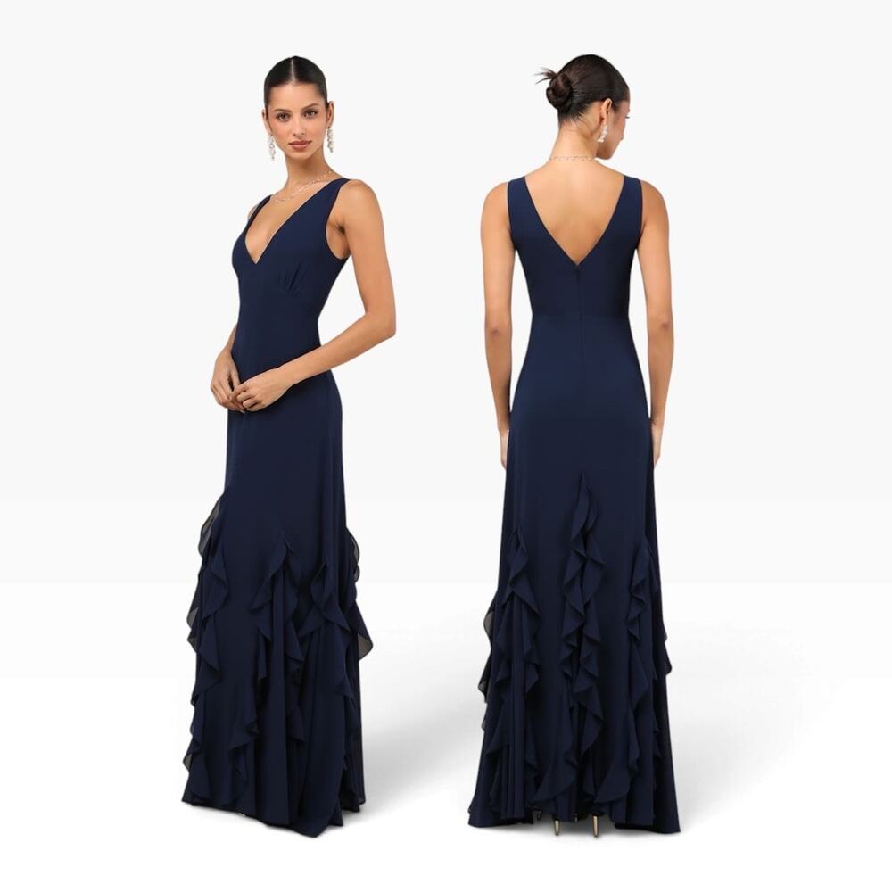 Lulus Alorna Dark Navy Sleeveless Ruffled Maxi Dress size Small NWT